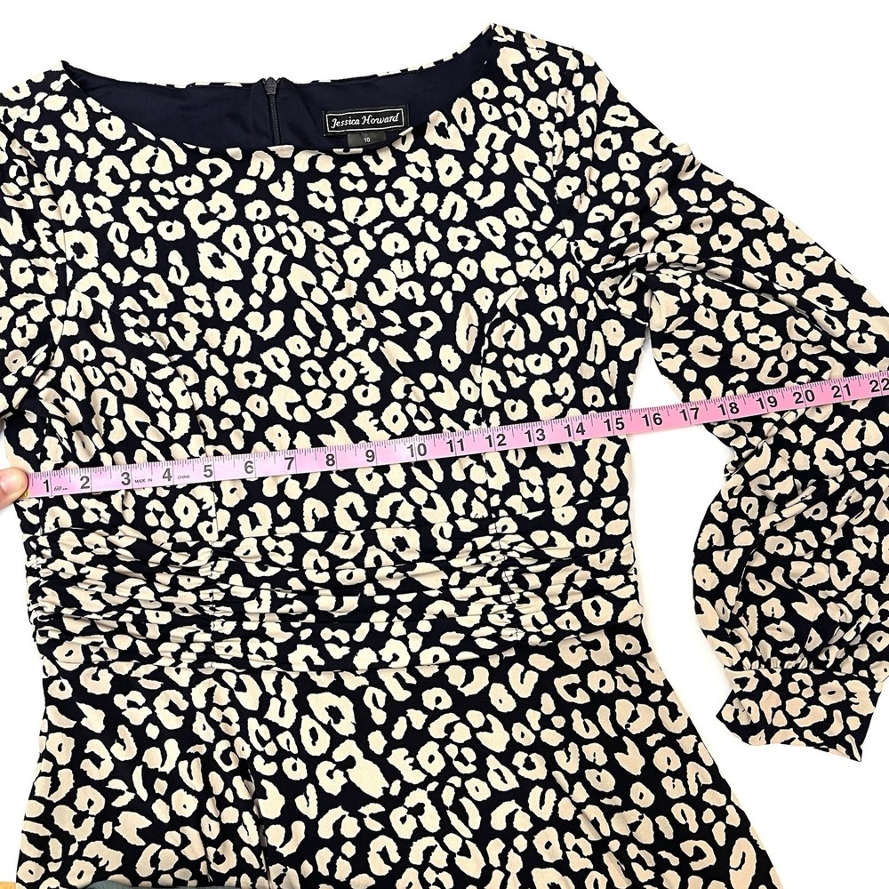 Jessica Howard Women's Black Lined Leopard-Print Ruched Midi Dress Size 10 NEW - Picture 8 of 10